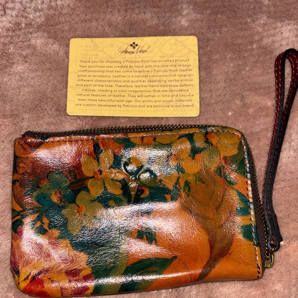 Patricia Nash Floral Leather Wristlet, NEW, never used.
